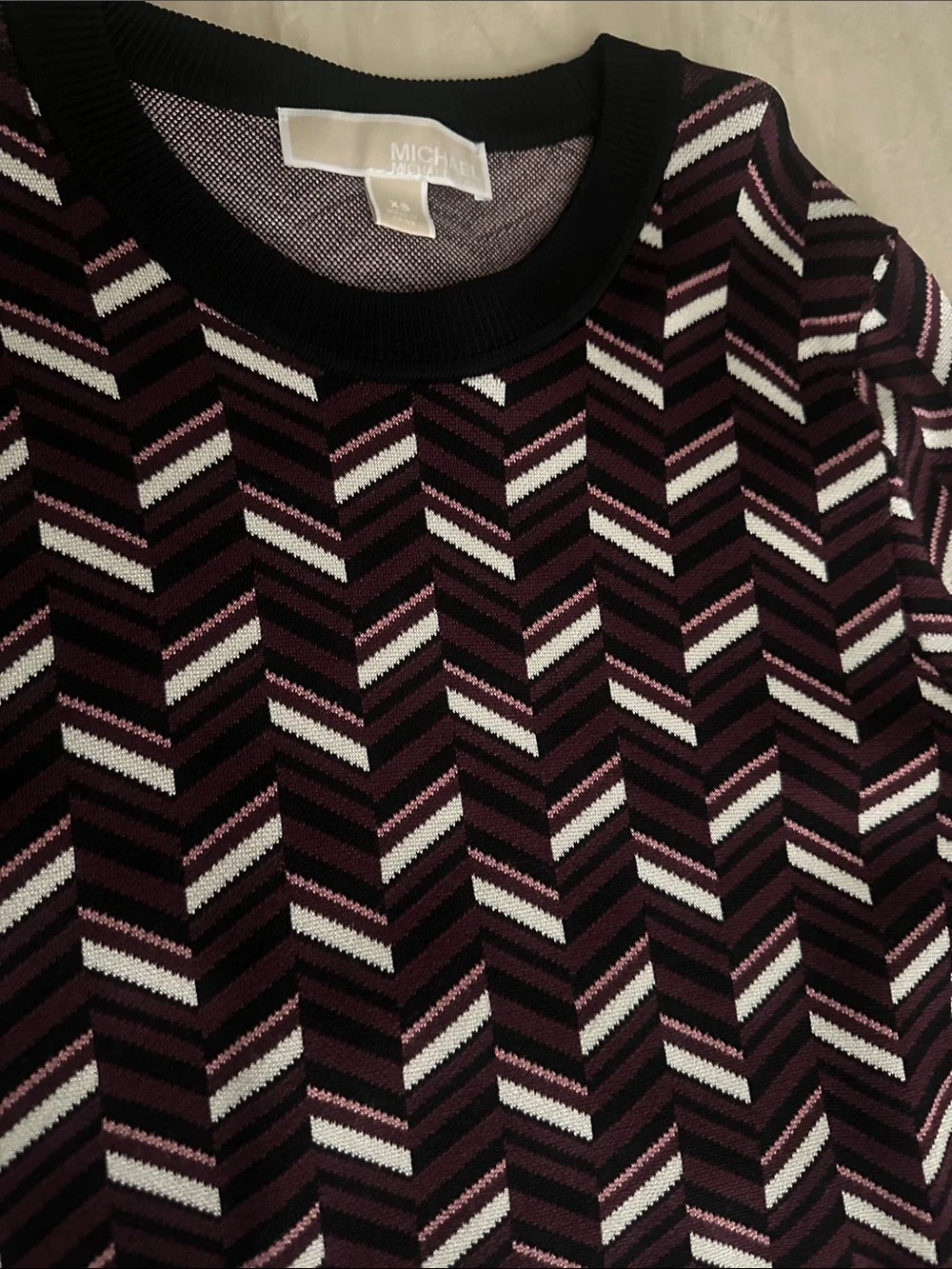 Michael Kors Black and Purple Chevron Crewneck Sweater